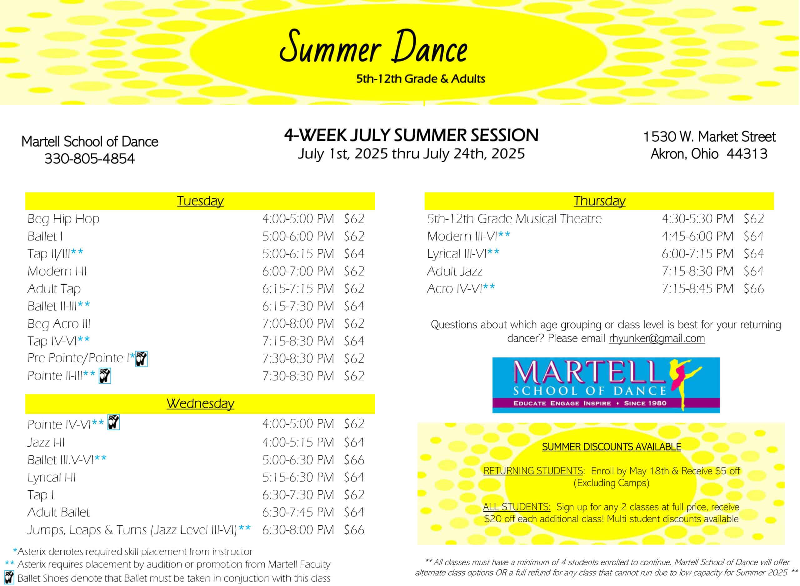 5th-12th Grade & Adults summer schedule