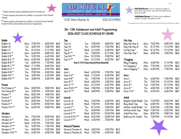 5th-12th Grade and Adult - Fall Dance Schedule